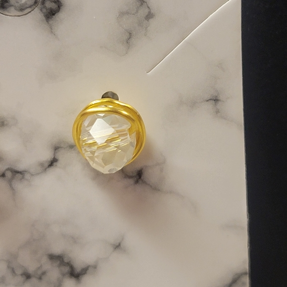 Gold and Clear Crystal Stone Post Earrings - Picture 4 of 10